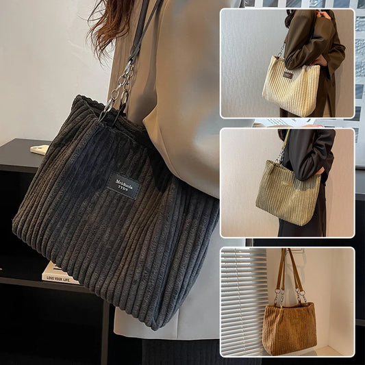 Retro Corduroy Shoulder Tote