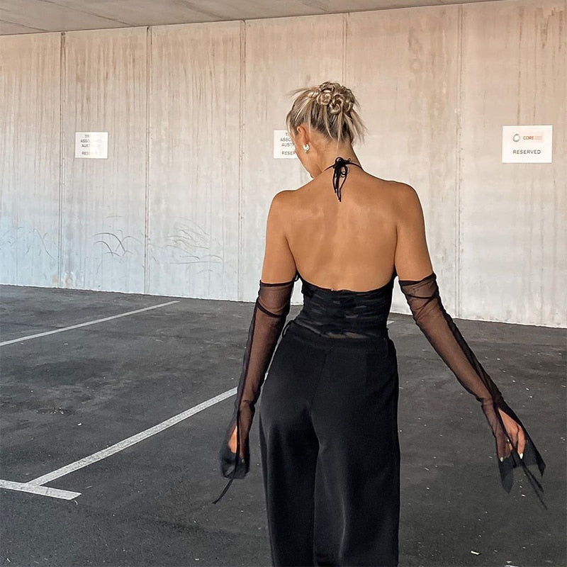 Black Mesh Party Top