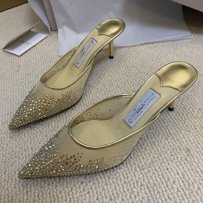 Elegant Crystal Mesh Pointed Toe Heels