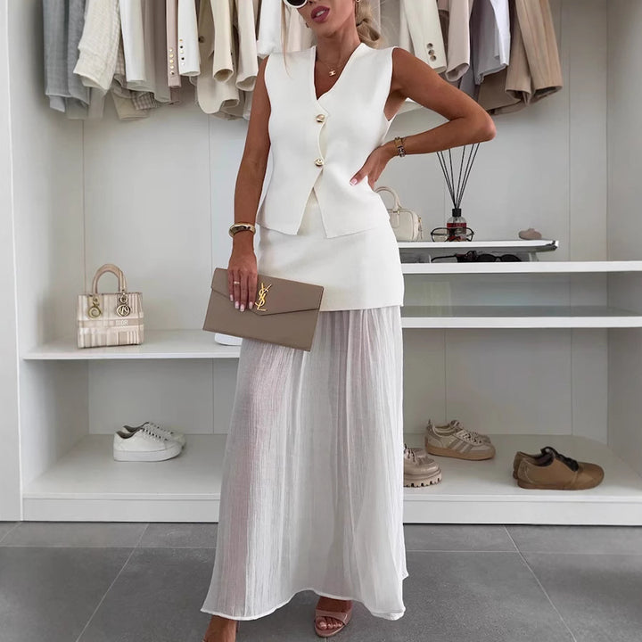 Elegant Knitted Vest with Loose Skirt