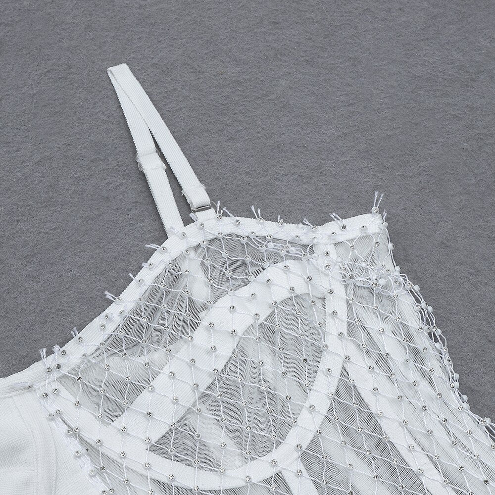 Elegant white lace bandage cocktail dress