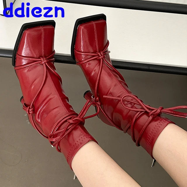 Female Square Toe Boots Round Heels
