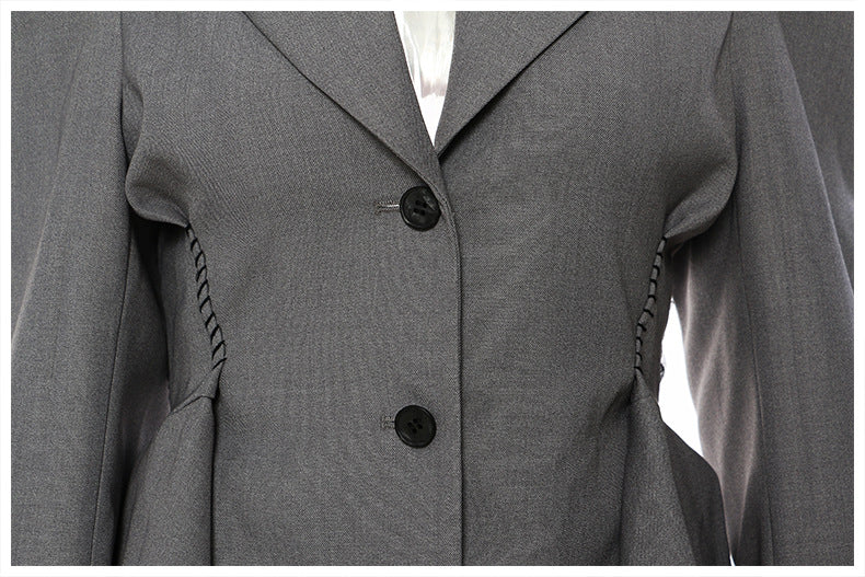 Women's Backless Lotus Leaf Hem Suit Waist Slim Coat Suit Top