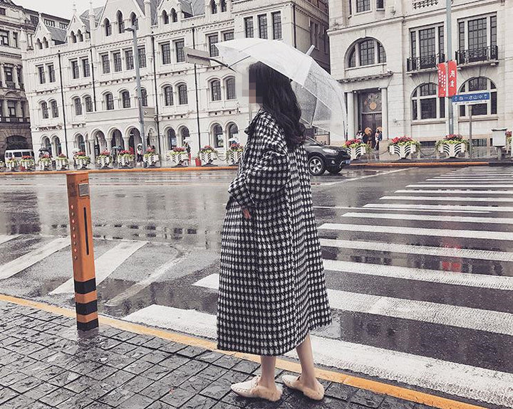 New woolen coat for women, medium to long length, slim fit women's checkered woolen windbreaker