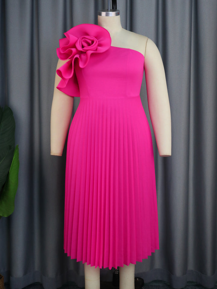 Shoulder Diagonal Collar Pleated Skirt