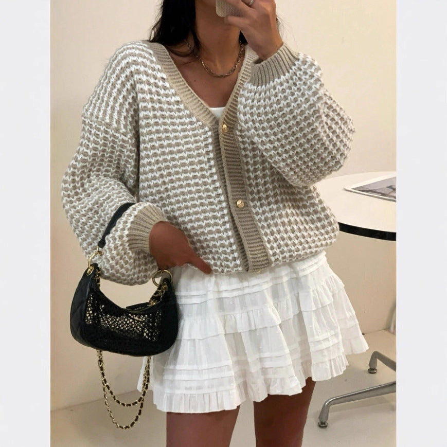 Snow Pattern Single-breasted Loose Sweet Cardigan