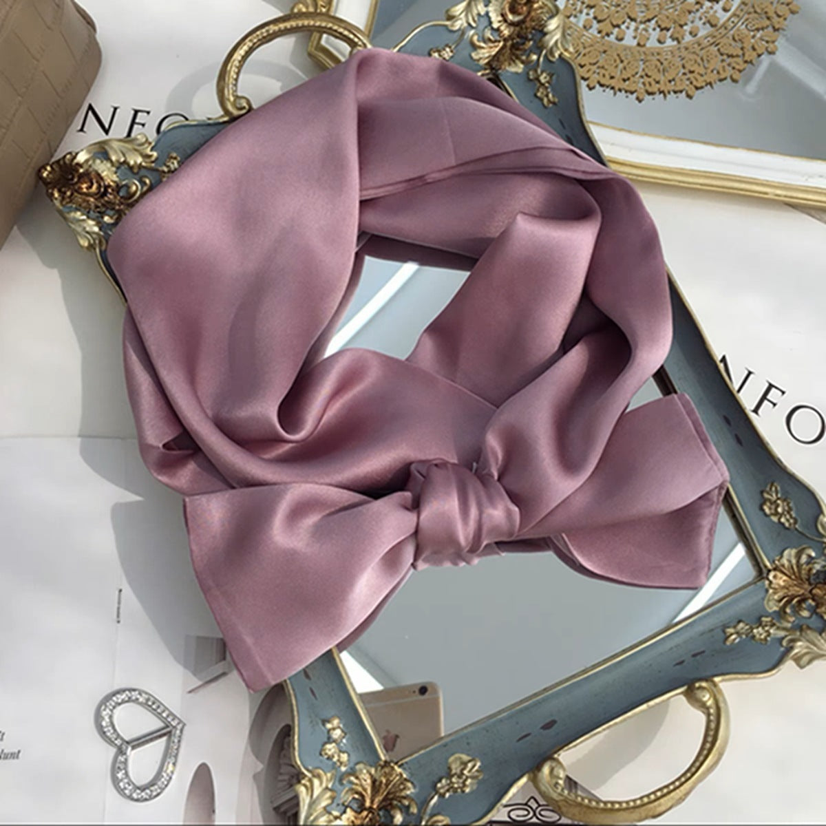 Fashion Women's Monochrome Double-layer Ribbon Scarf