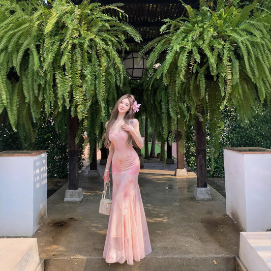 Printed Strap Mermaid Dress