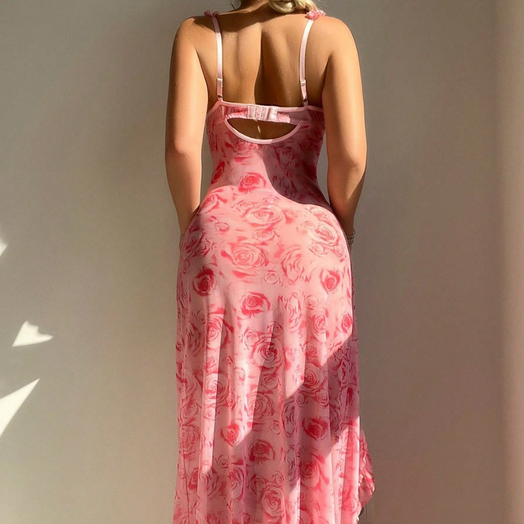 Women's suspender floral split dress erotic lingerie