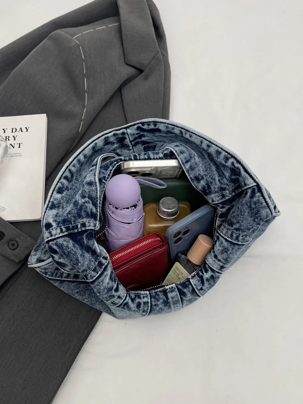 Crescent Shaped Denim Shoulder Bag