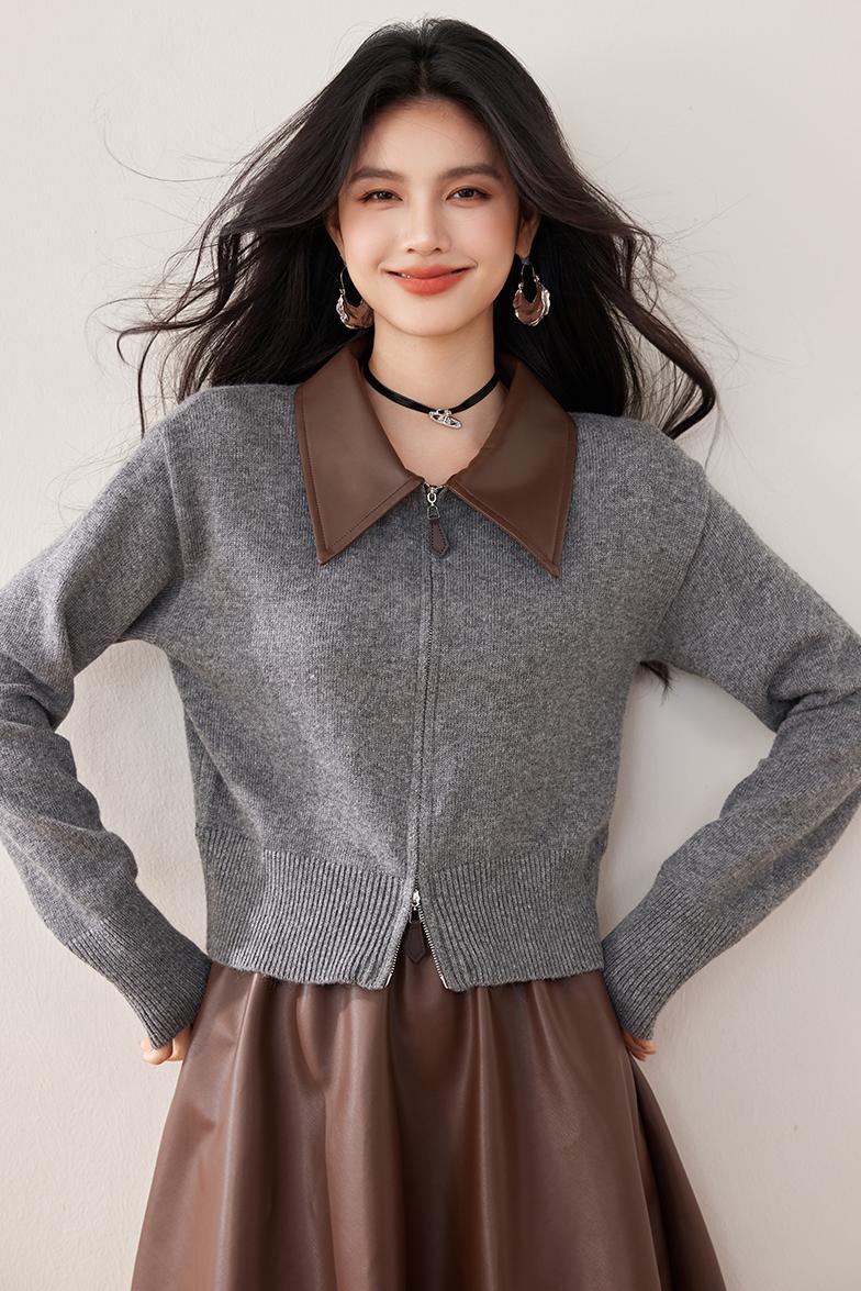 Knitted Cardigan with Polo Neck