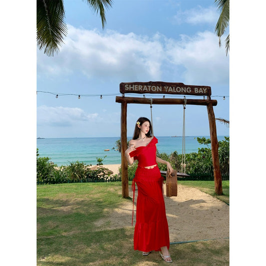 Ruffled One-Shoulder Set