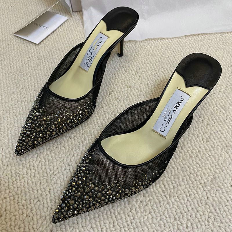Elegant Crystal Mesh Pointed Toe Heels