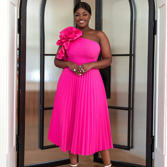 Shoulder Diagonal Collar Pleated Skirt