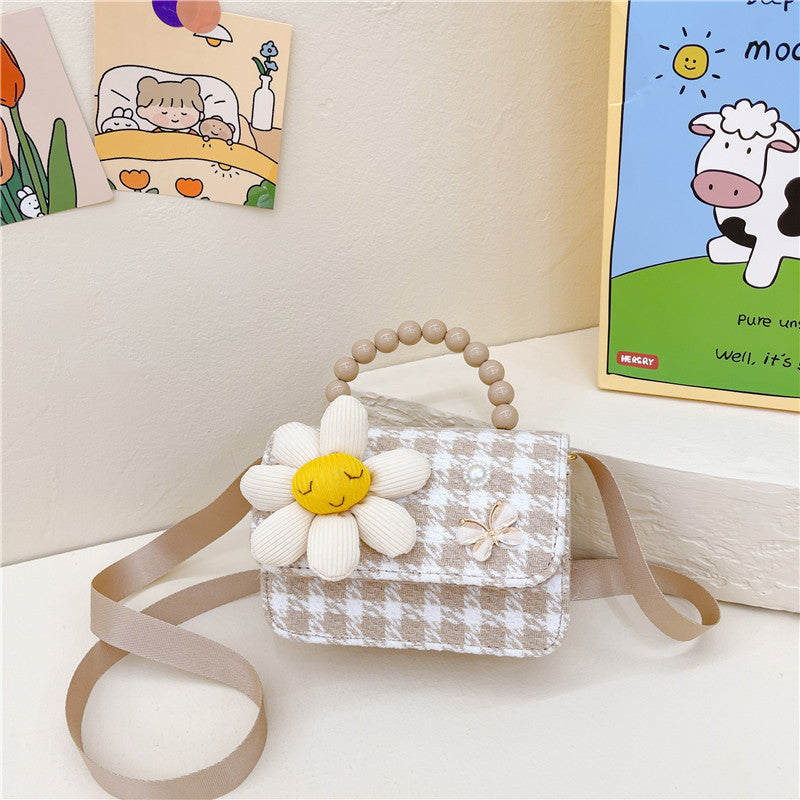 Brown Plaid Crossbody Bag Pearl Tote