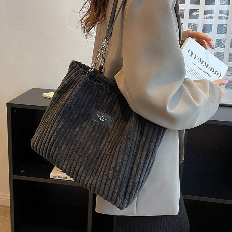 Retro Corduroy Shoulder Tote