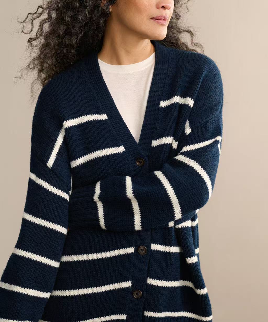 Women's Striped Knitted V-neck Cotton Striped Sweater