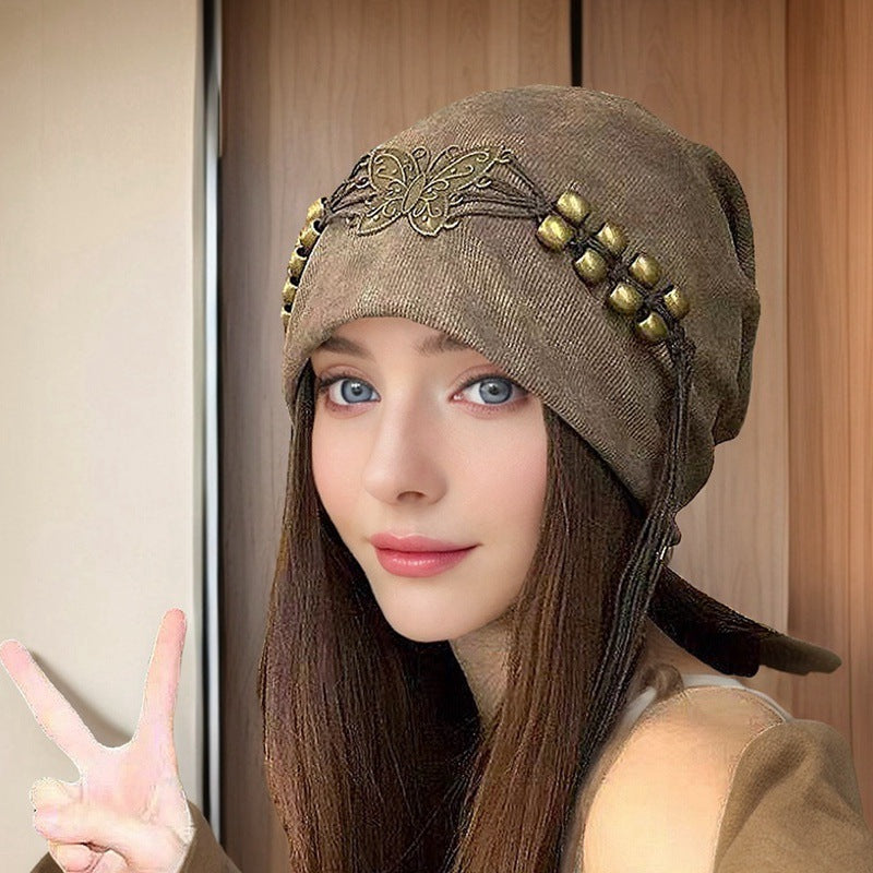 Tie-dyed Tassel Beaded Beanie Hat