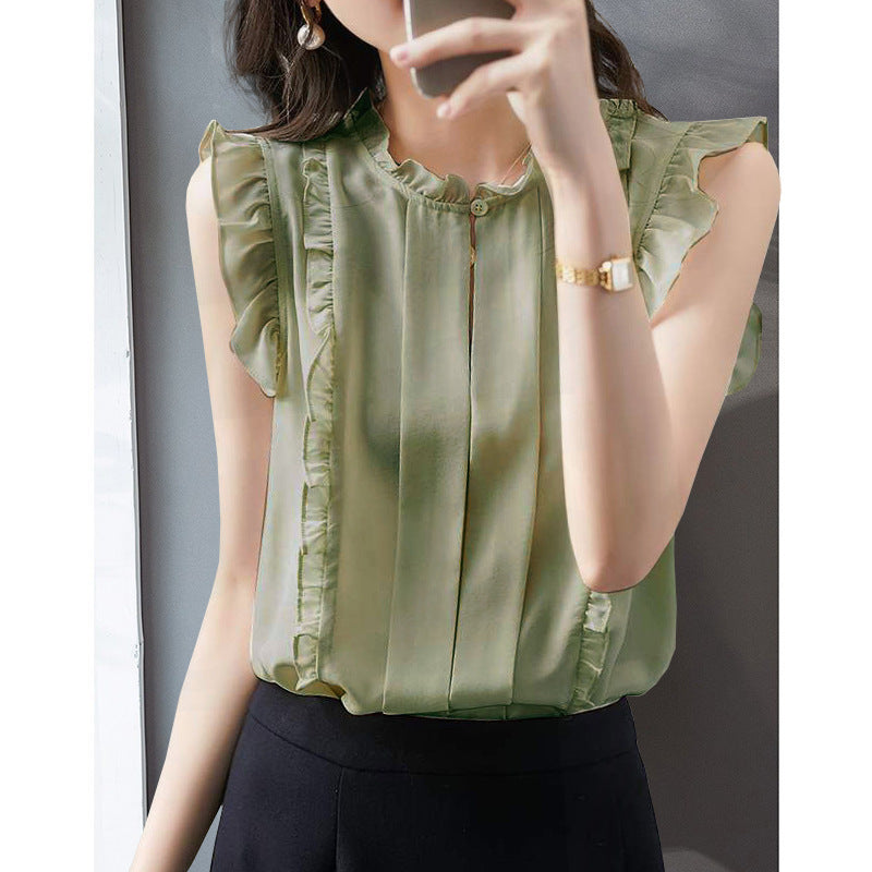 Sleeveless Ruffled Floral Women's Loose Sweet Chiffon Printed Top