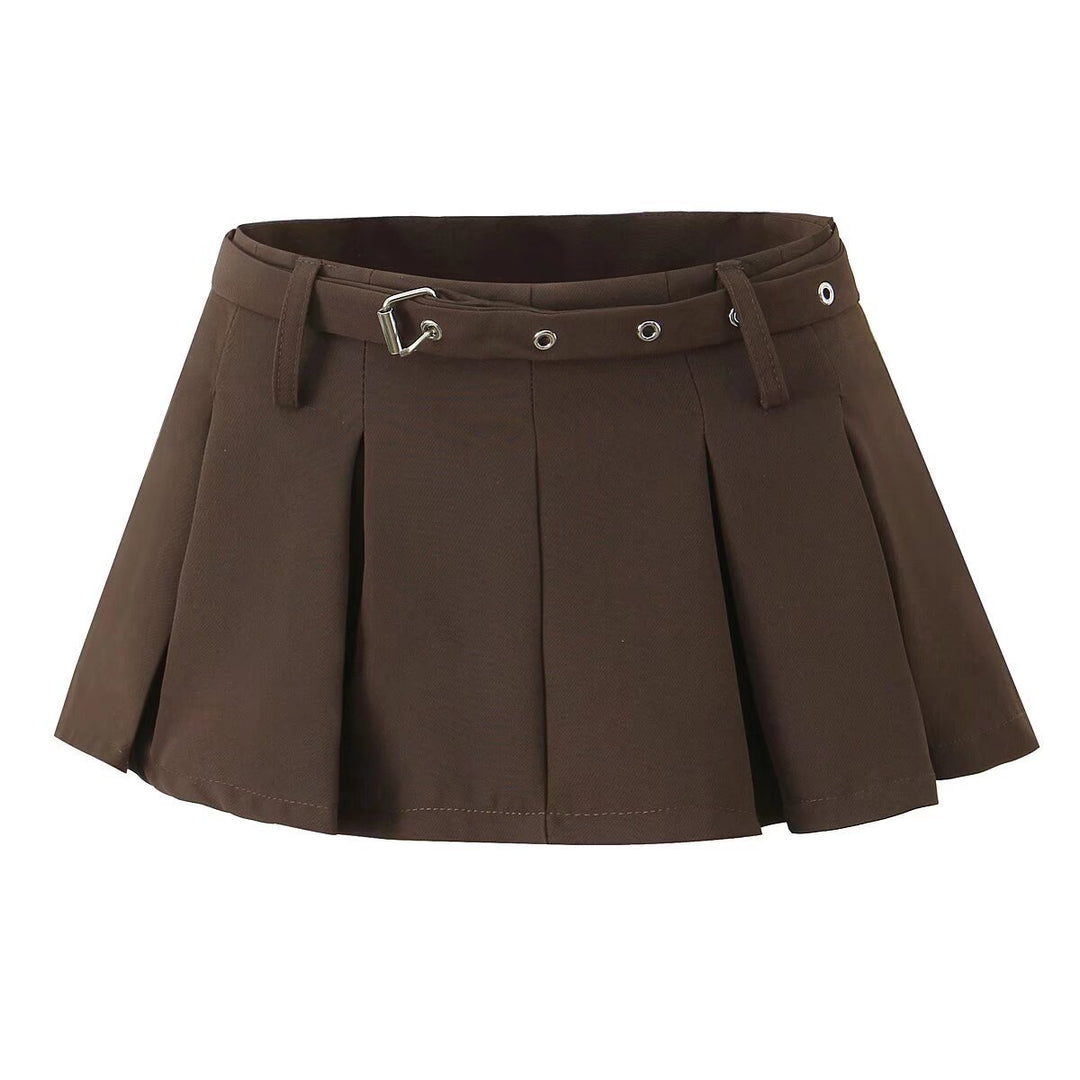 Fashionable slim fit strapless top with buckle decoration+pleated skirt