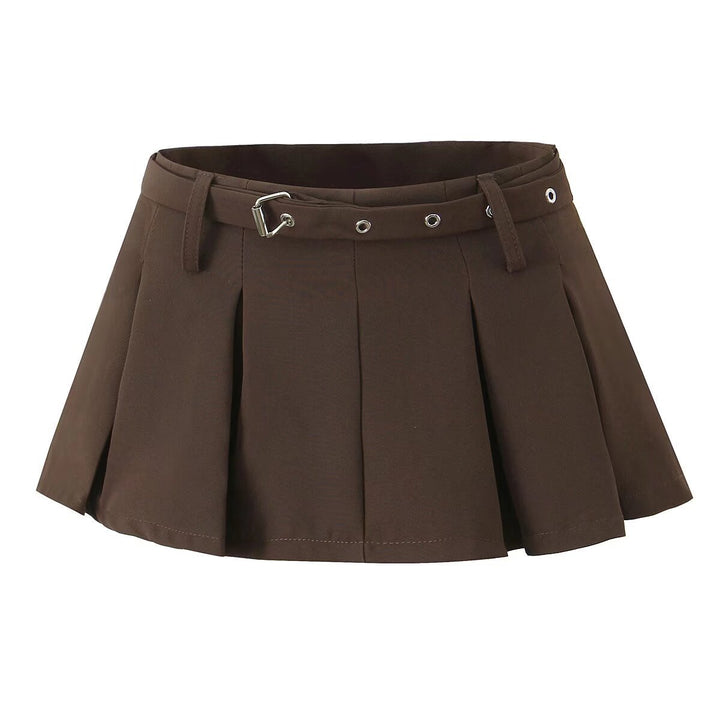 Fashionable slim fit strapless top with buckle decoration+pleated skirt
