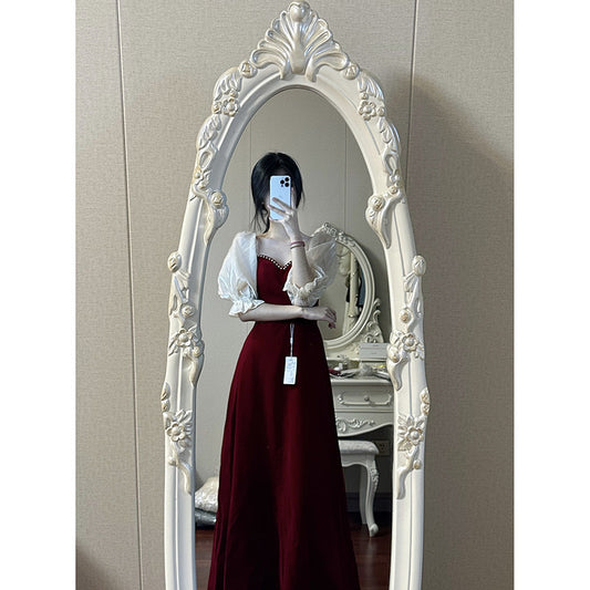Wine Red Puff Sleeve Princess High-grade Evening Dress