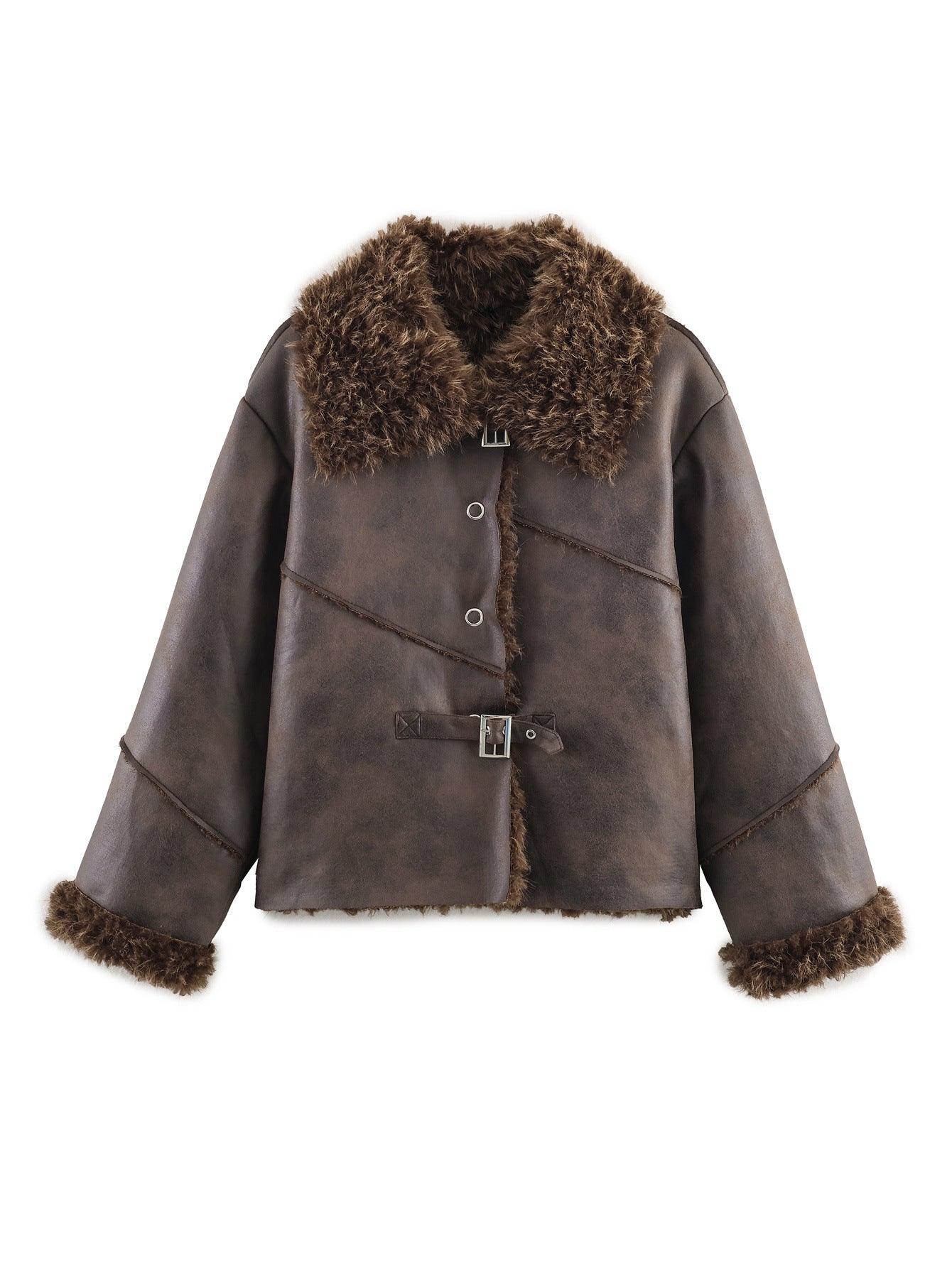 Versatile collar long sleeved fake fur jacket