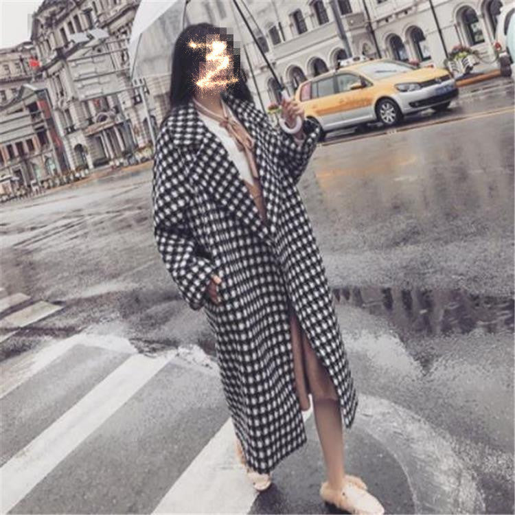 New woolen coat for women, medium to long length, slim fit women's checkered woolen windbreaker