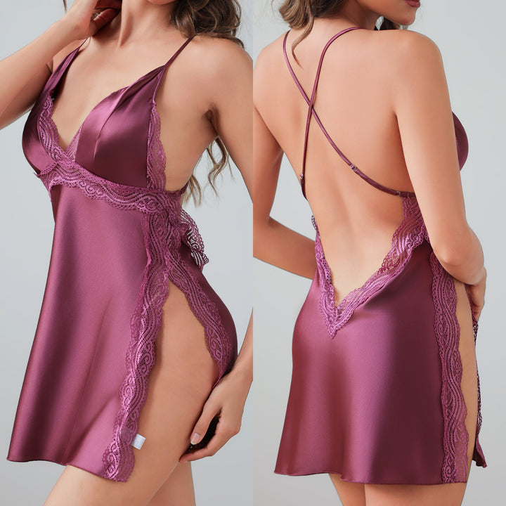 Sexy Lace Splicing Side Slit Backless Women's Strap Dress