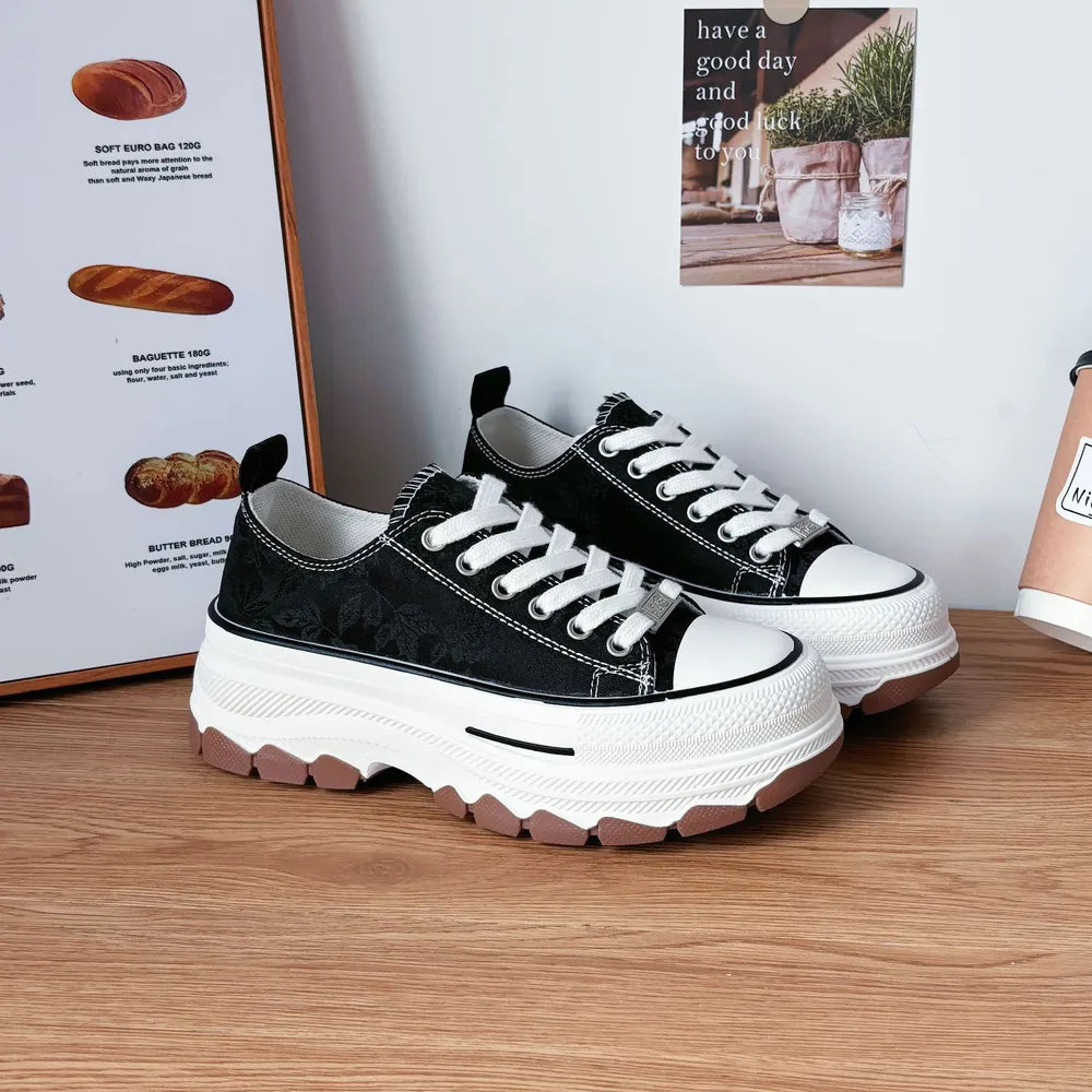Lace-Up Canvas Platform Sneakers