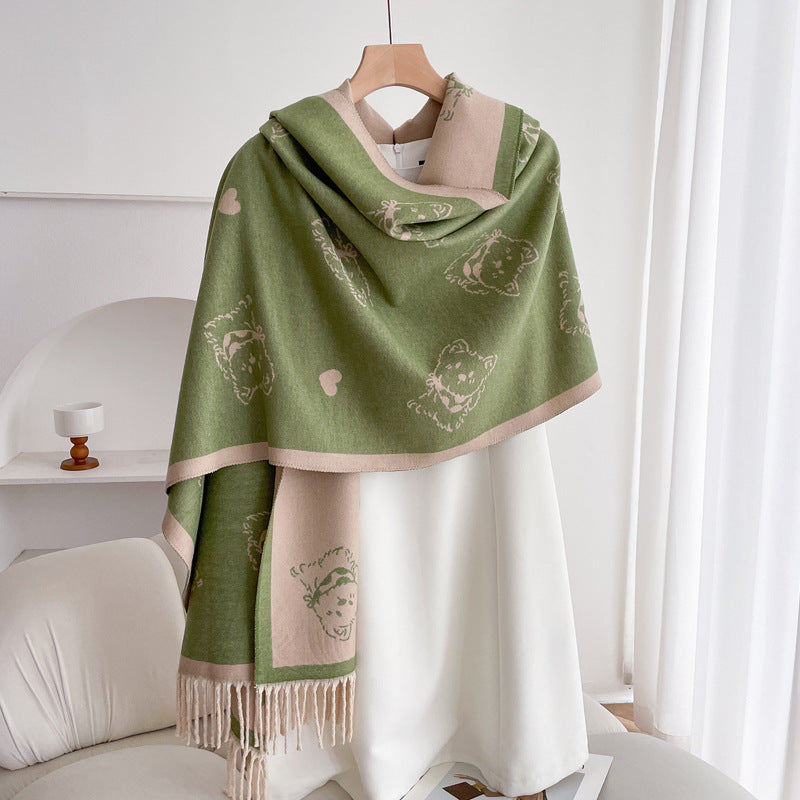 Warm Scarf Fashionable Outerwear Sweet Cute Double-sided Shawl
