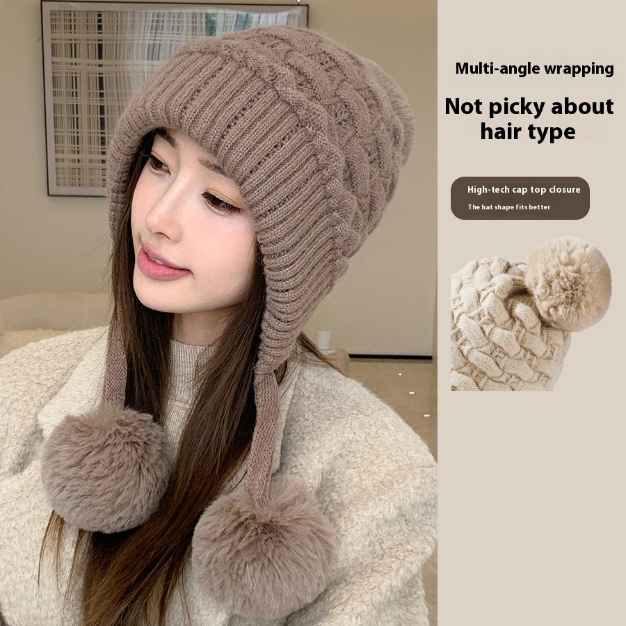 Idle Style Thick Double-layer Ear Protection Cold-proof Shuttlecock Rabbit Fur Hat