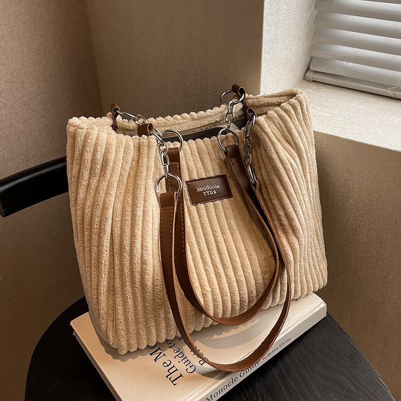 Retro Corduroy Shoulder Tote