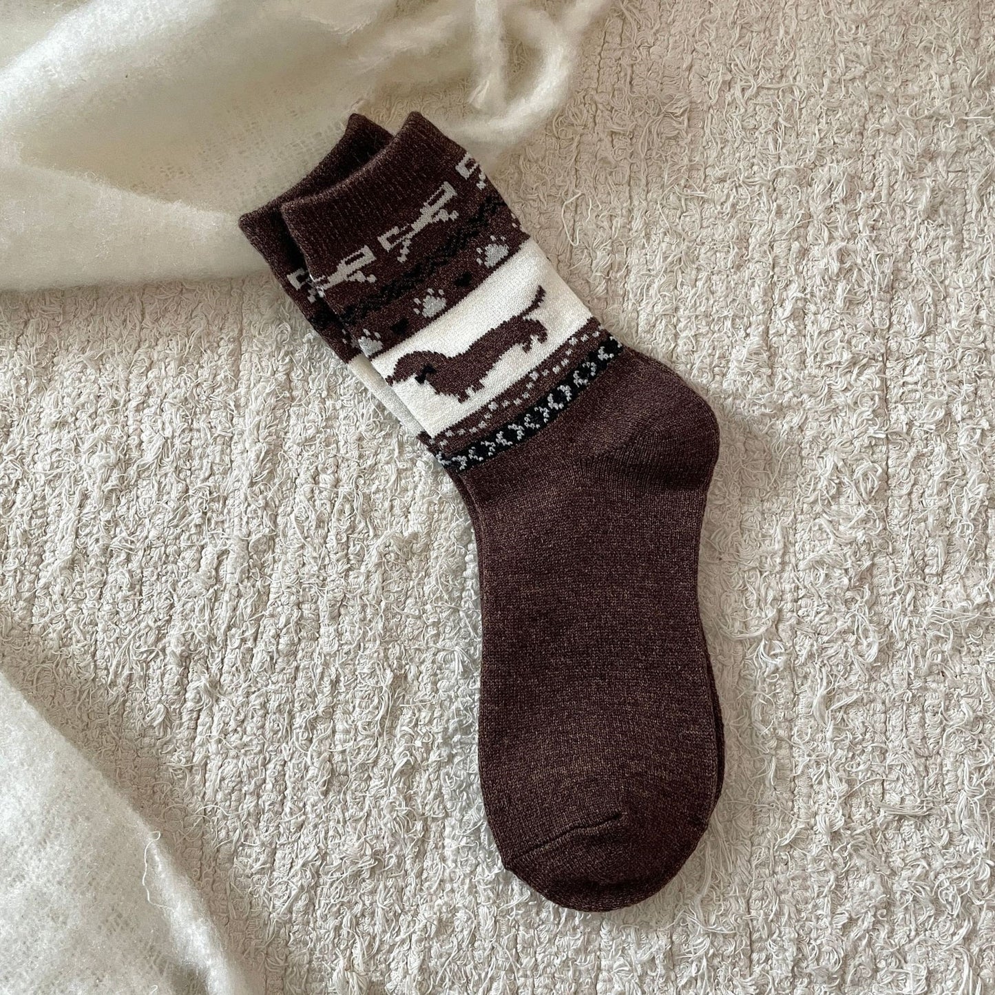 Fair Island Sausage Dog Cute Mid-calf Length Socks Wool Socks