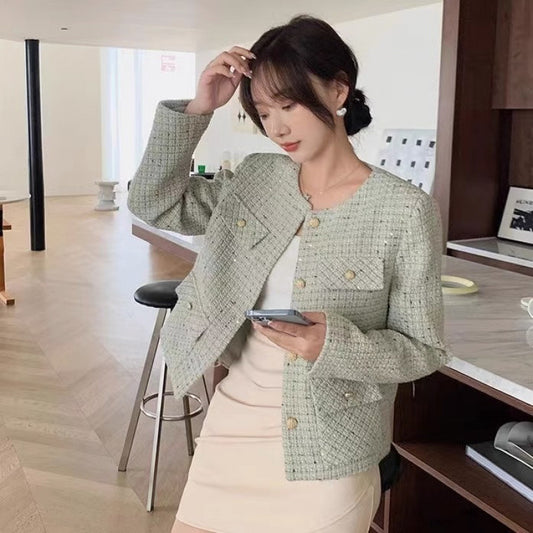 Classic Style Women's Retro Design Green Slimming Temperament Short Coat