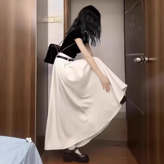 White With Belt Pleated Skirt For Women