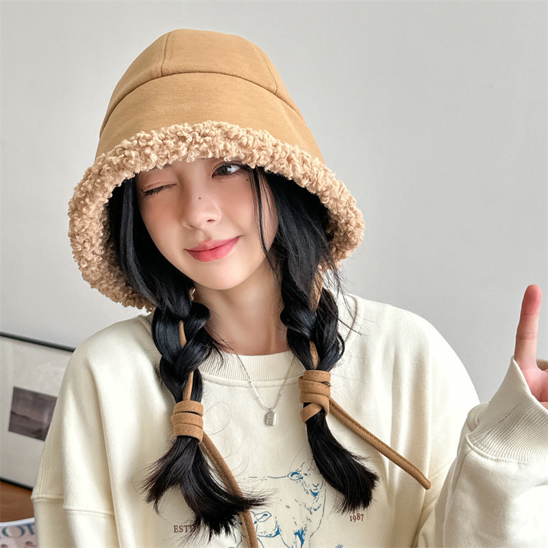 Windproof Earflaps Lamb Wool Bucket Hat
