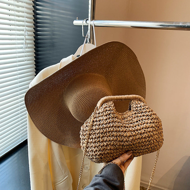 Straw Casual Korean Fashion Women's Woven Chain Small Bucket Bag