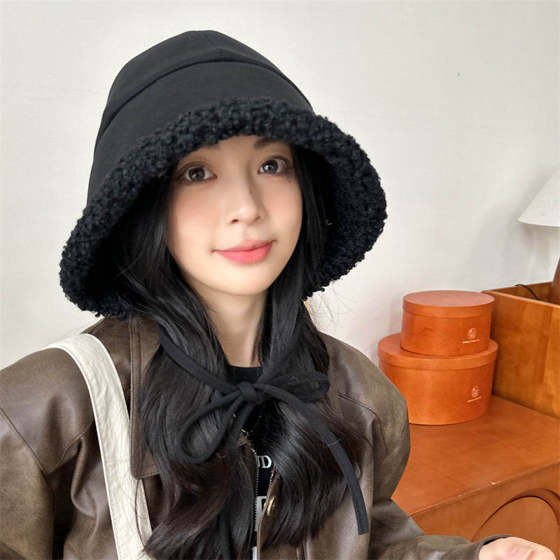 Windproof Earflaps Lamb Wool Bucket Hat