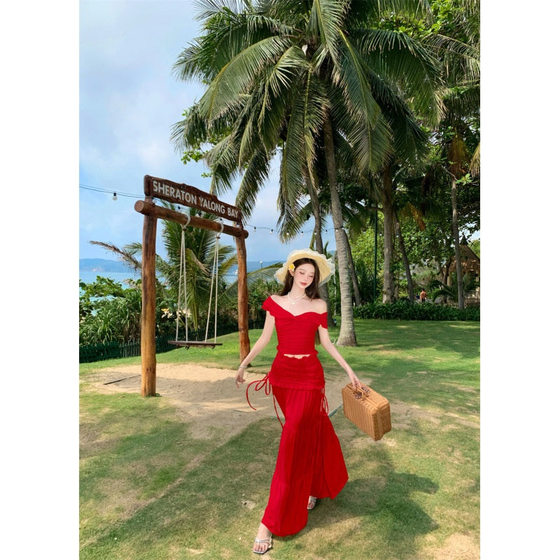 Ruffled One-Shoulder Set