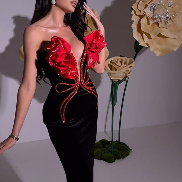 Elegant tube evening dress with flower chains