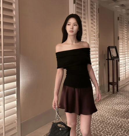 Acetate Oblique Cut Satin Skirt