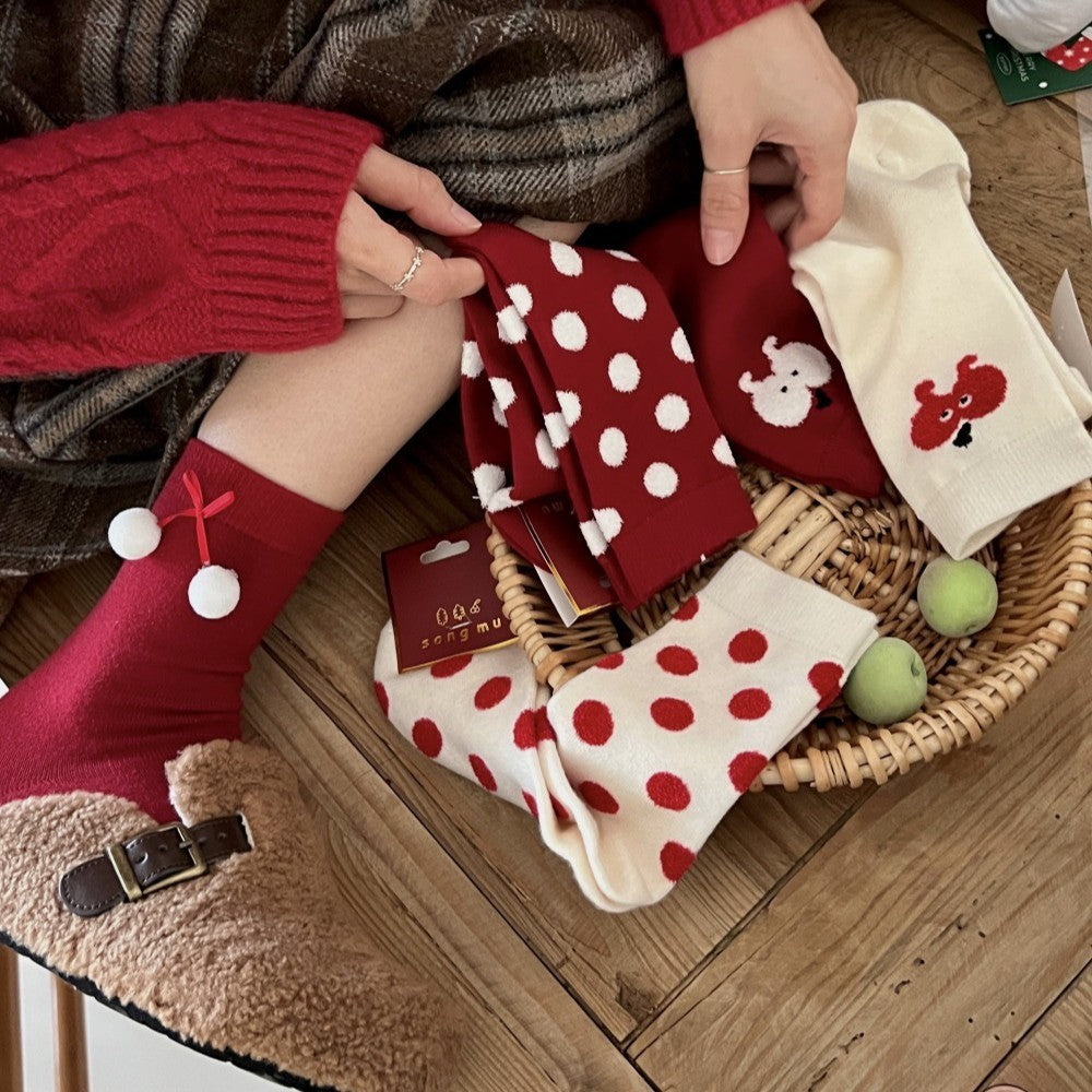 Red Angora Polka Dot Christmas Stockings
