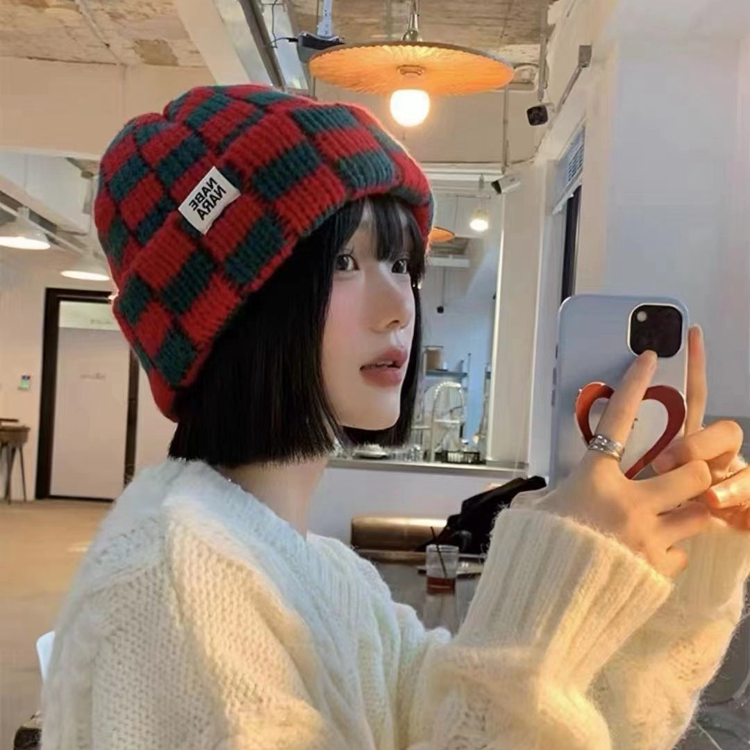 Chessboard Plaid Knitted Hat
