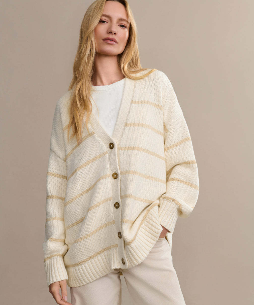 Women's Striped Knitted V-neck Cotton Striped Sweater