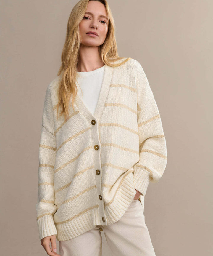 Women's Striped Knitted V-neck Cotton Striped Sweater