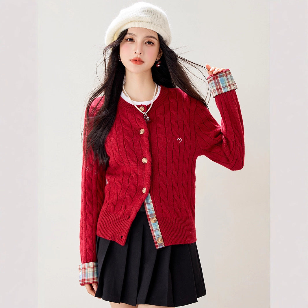 Red College Cardigan