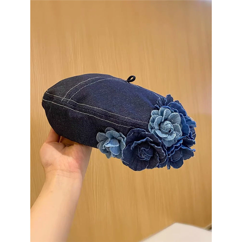 Japanese Minority Flowers Denim Beret