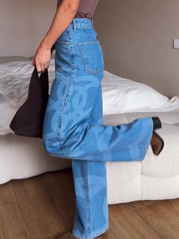 Blue Denim Wide-leg Jeans