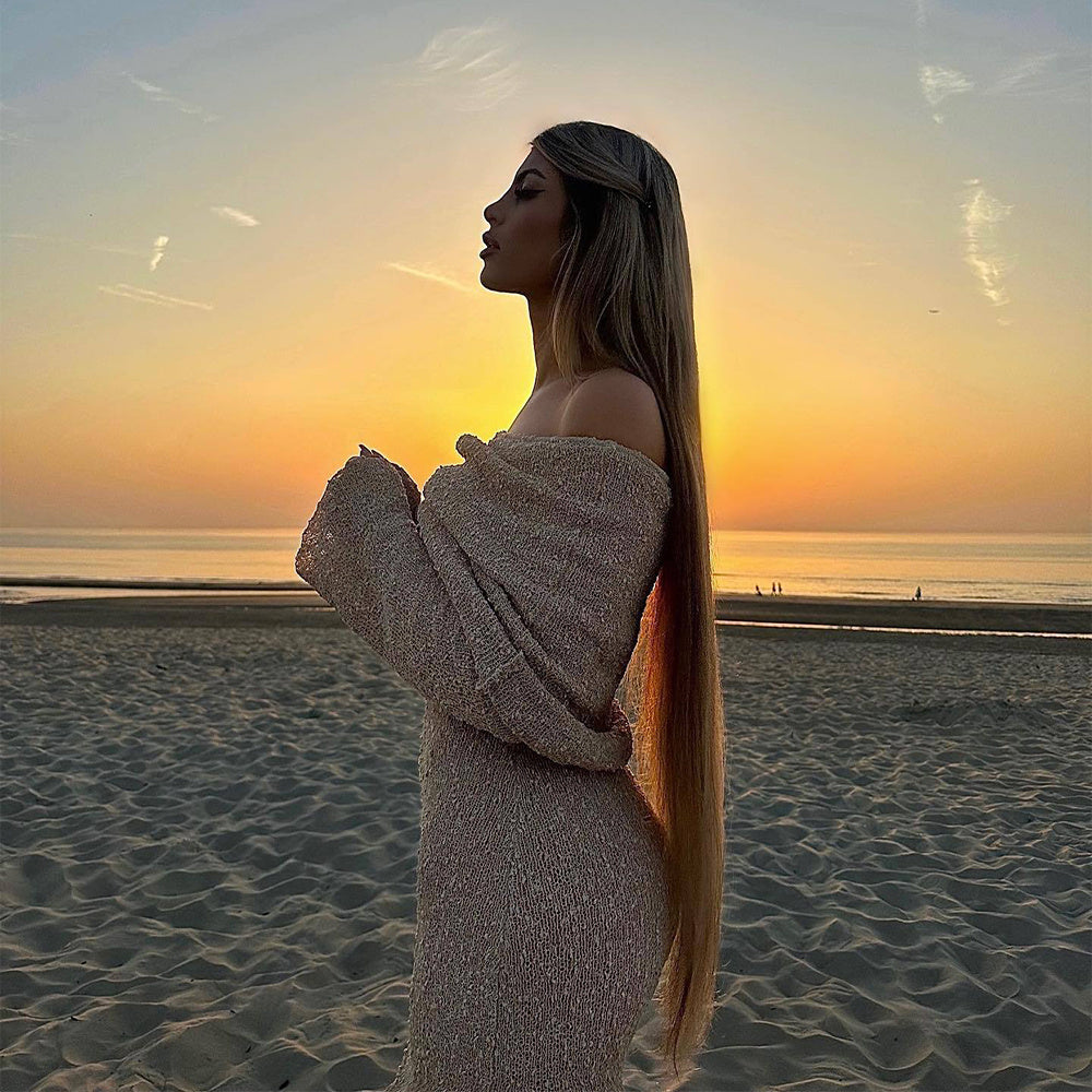 Beach Knitted Off Shoulders Dress